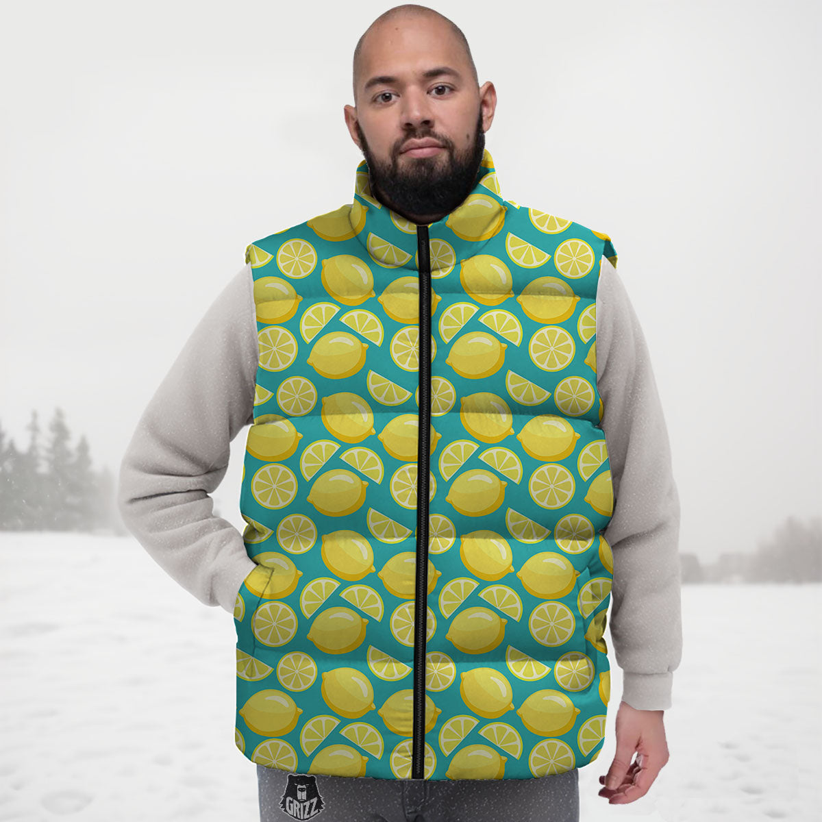 Slices Lime Print Pattern Down Vest-grizzshop