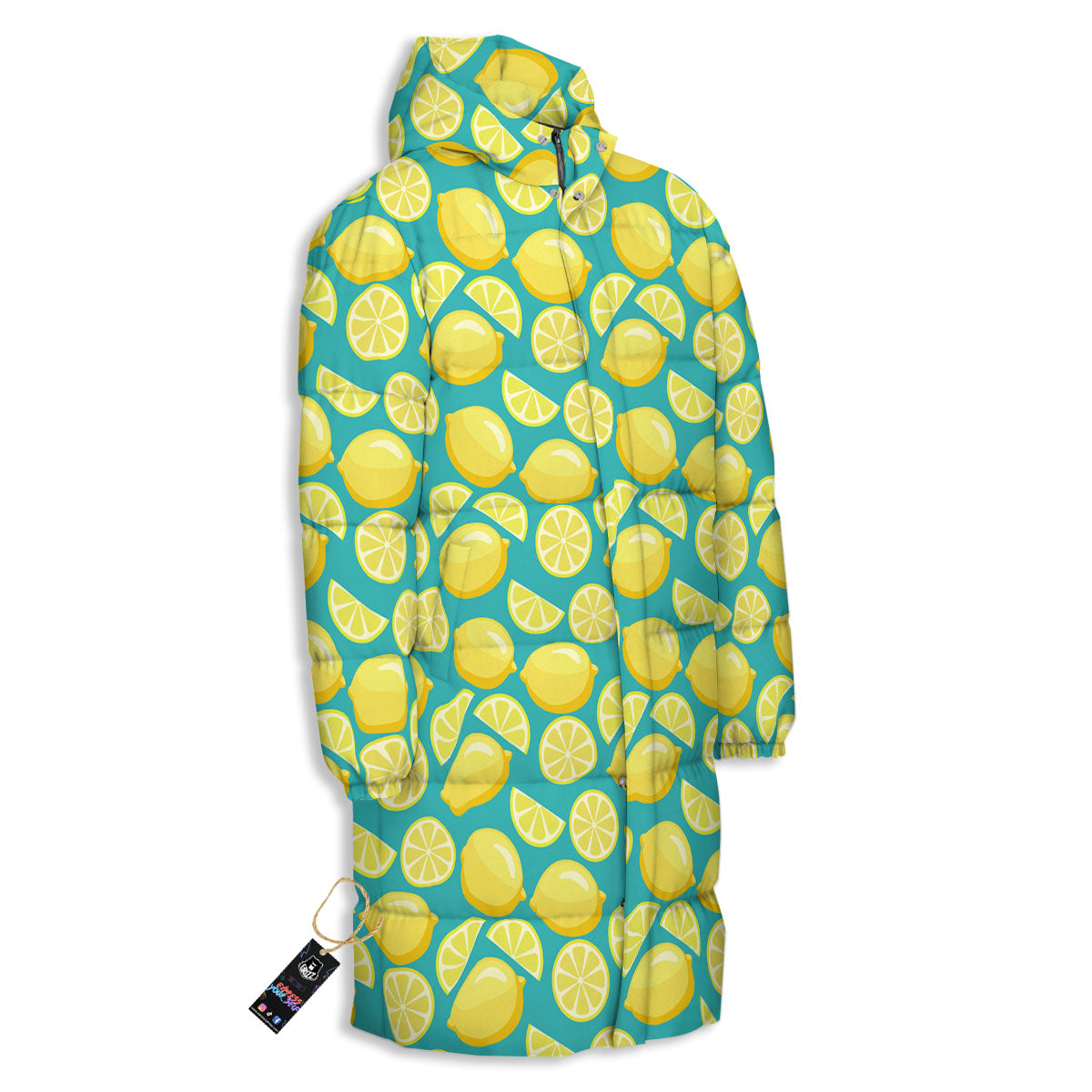 Slices Lime Print Pattern Long Down Jacket-grizzshop
