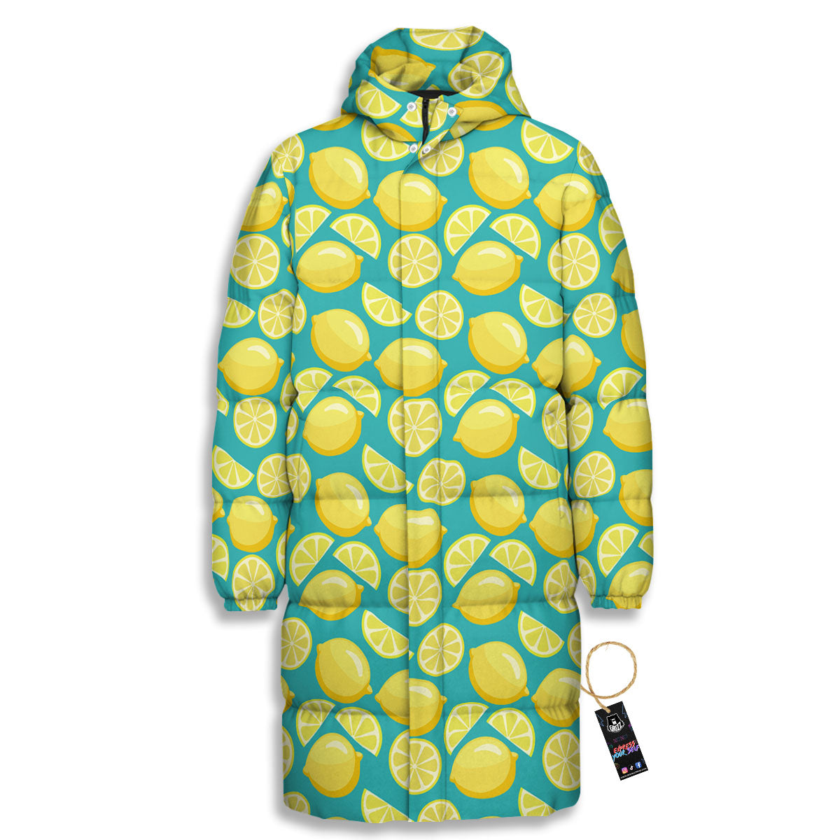 Slices Lime Print Pattern Long Down Jacket-grizzshop