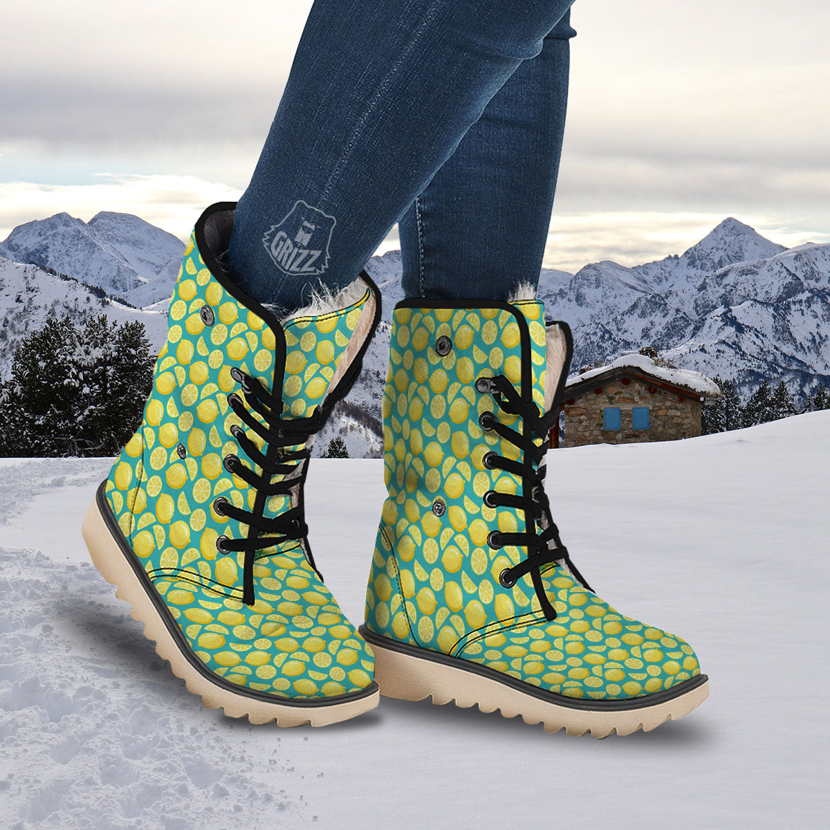 Slices Lime Print Pattern Snow Boots-grizzshop