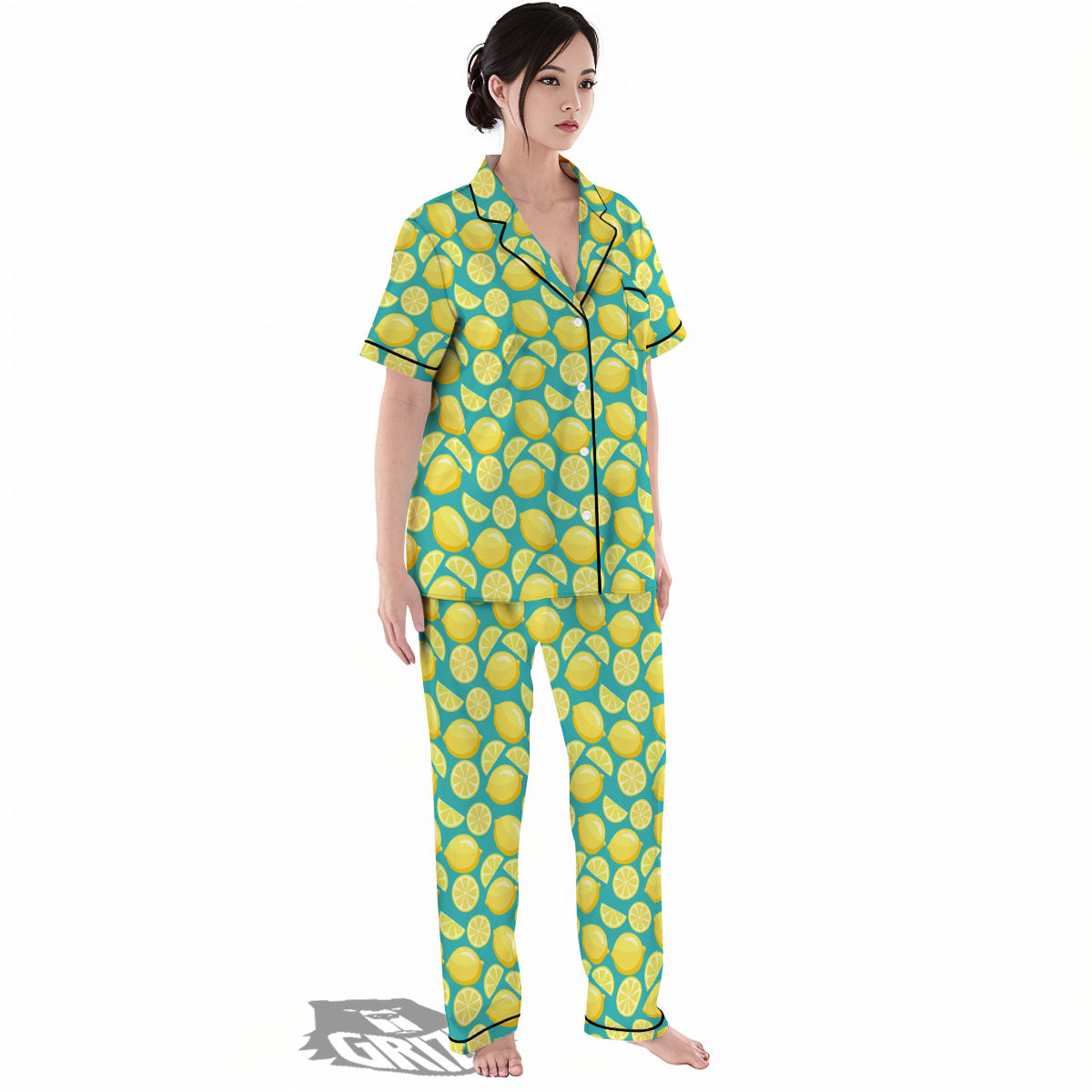 Slices Lime Print Pattern Women's Pajamas Set-grizzshop