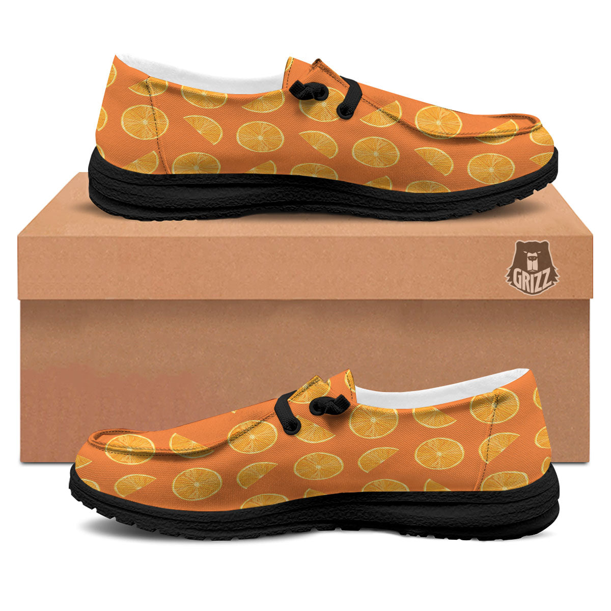 Slices Orange Print Pattern Black Loafers-grizzshop
