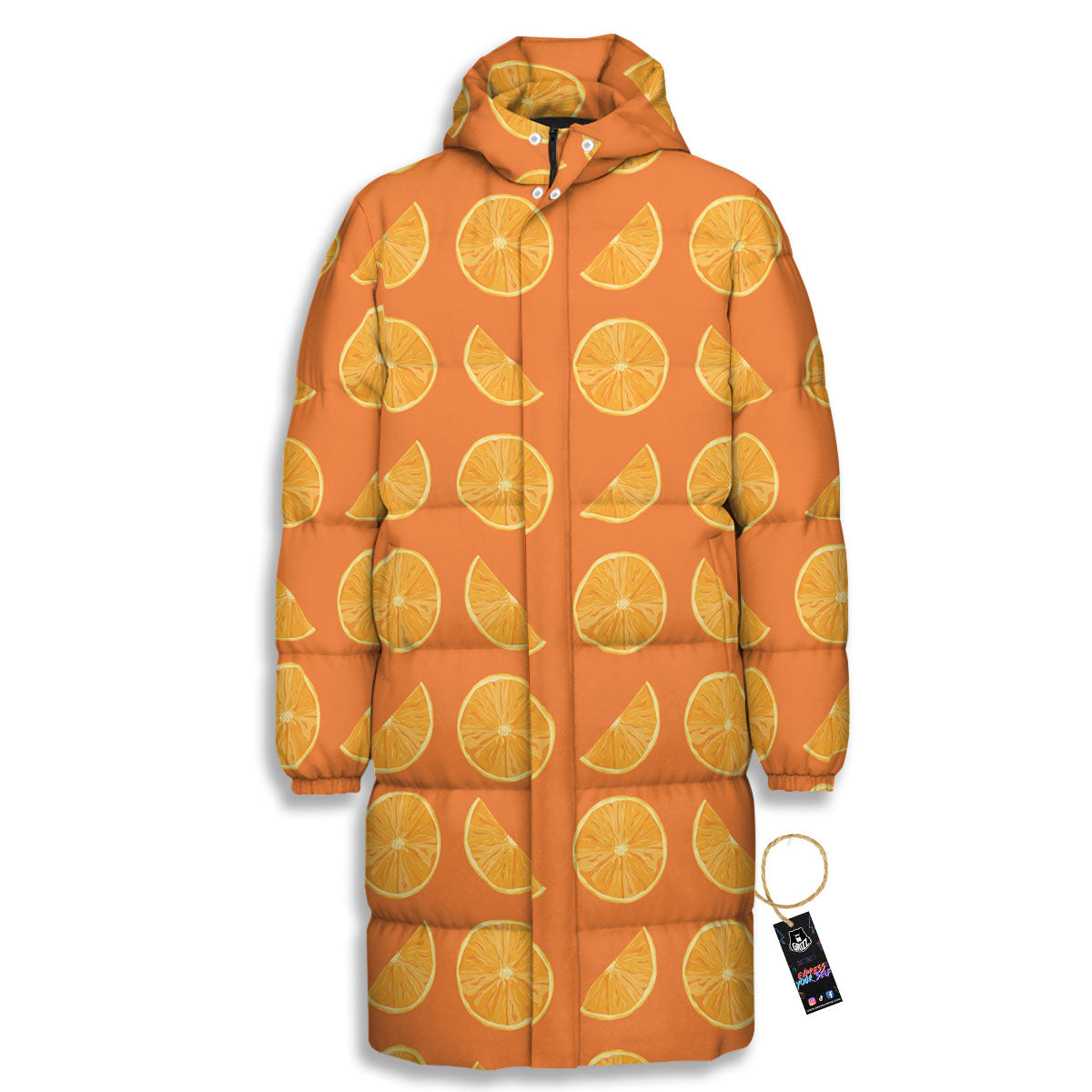 Slices Orange Print Pattern Long Down Jacket-grizzshop