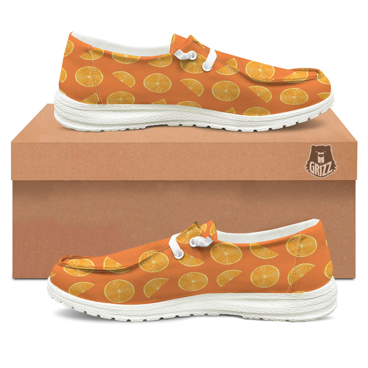 Slices Orange Print Pattern White Loafers-grizzshop