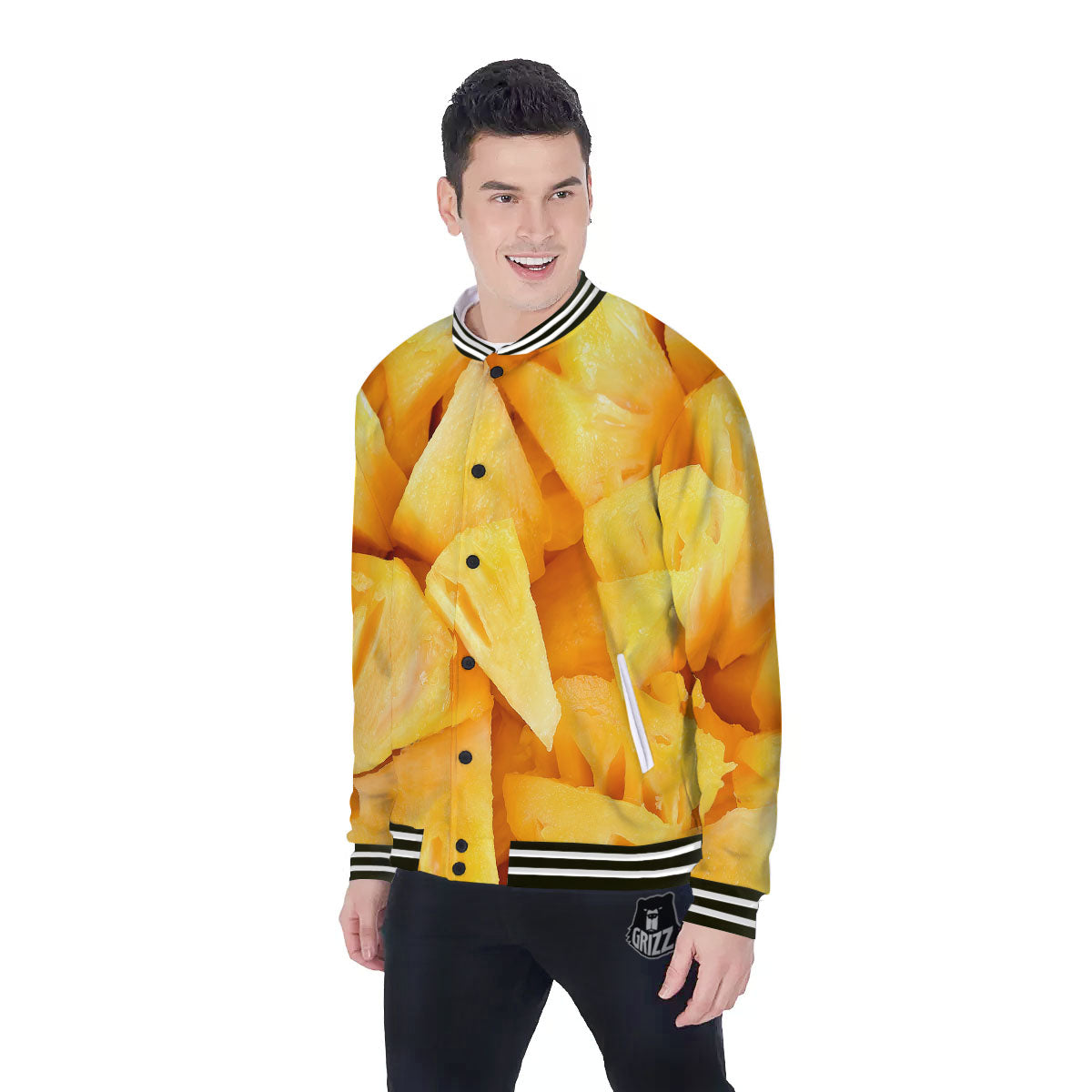 Slices Pineapple Print Baseball Jacket-grizzshop
