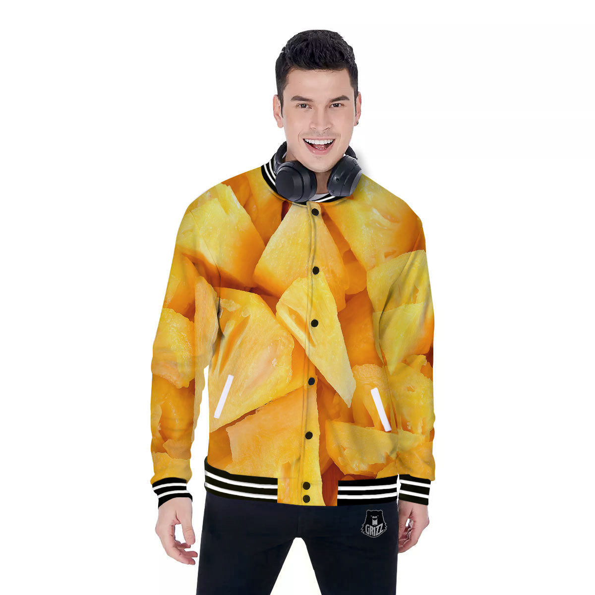 Slices Pineapple Print Baseball Jacket-grizzshop