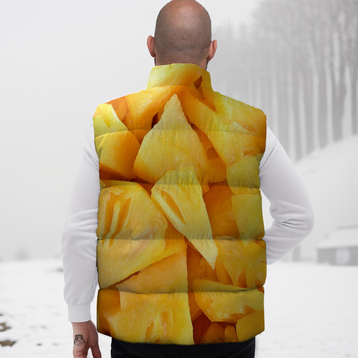 Slices Pineapple Print Down Vest-grizzshop