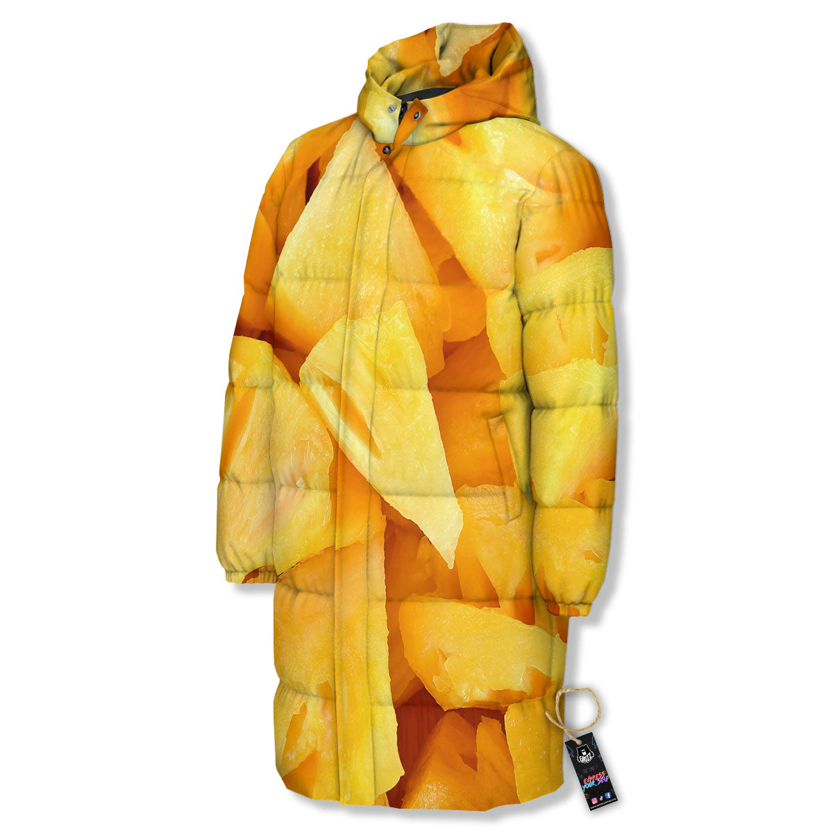 Slices Pineapple Print Long Down Jacket-grizzshop