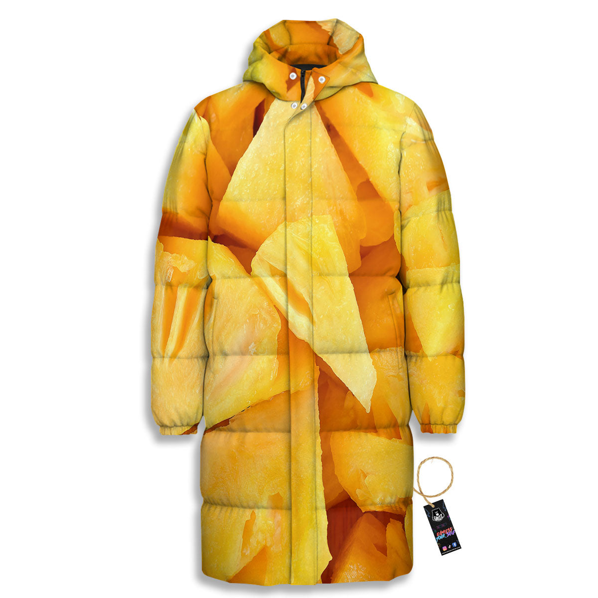 Slices Pineapple Print Long Down Jacket-grizzshop