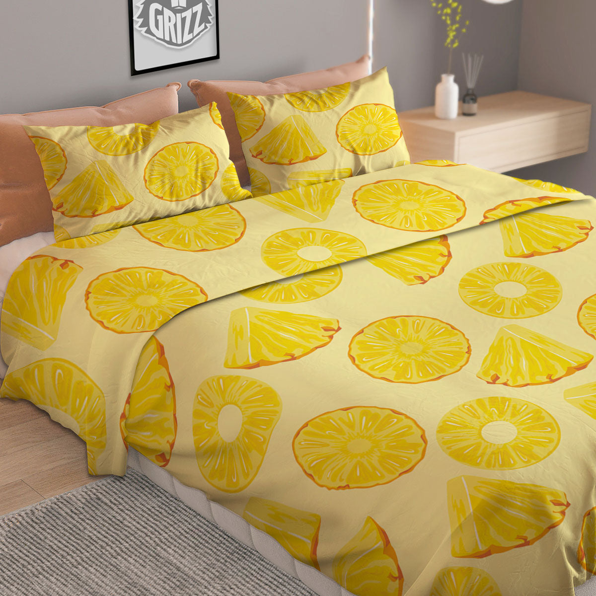 Slices Pineapple Print Pattern Duvet Cover Bedding Set-grizzshop