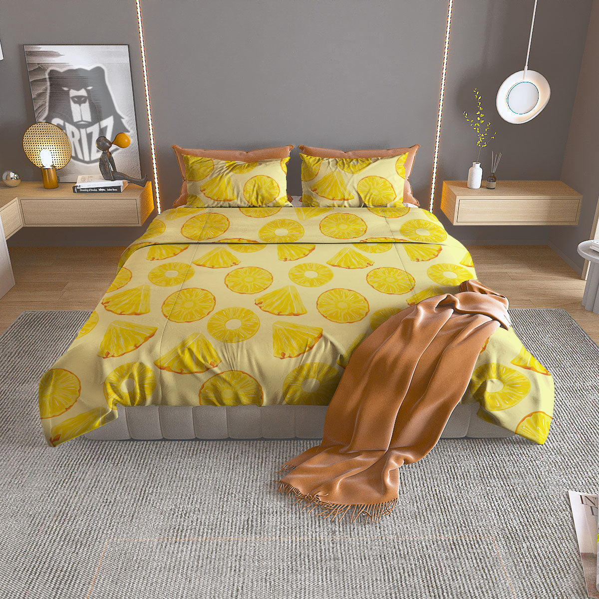 Slices Pineapple Print Pattern Duvet Cover Bedding Set-grizzshop
