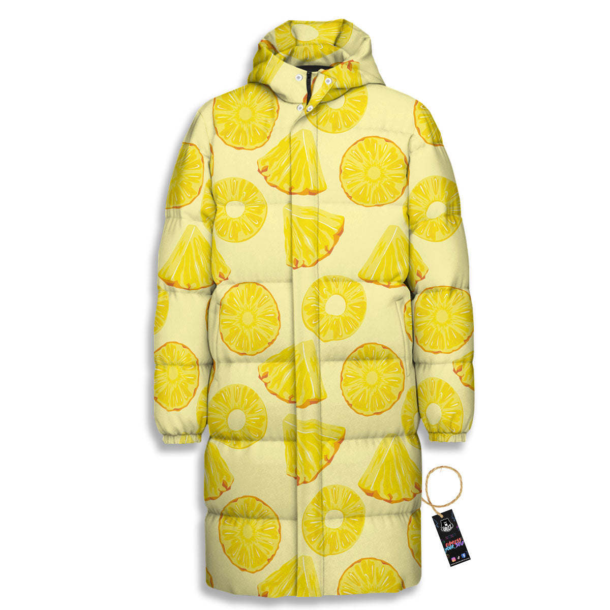 Slices Pineapple Print Pattern Long Down Jacket-grizzshop