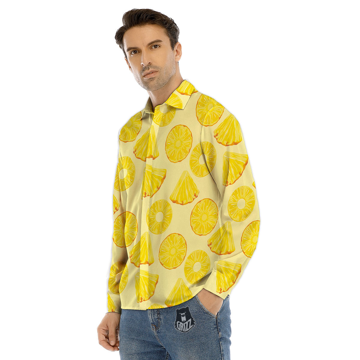 Slices Pineapple Print Pattern Men's Dress Shirts-grizzshop
