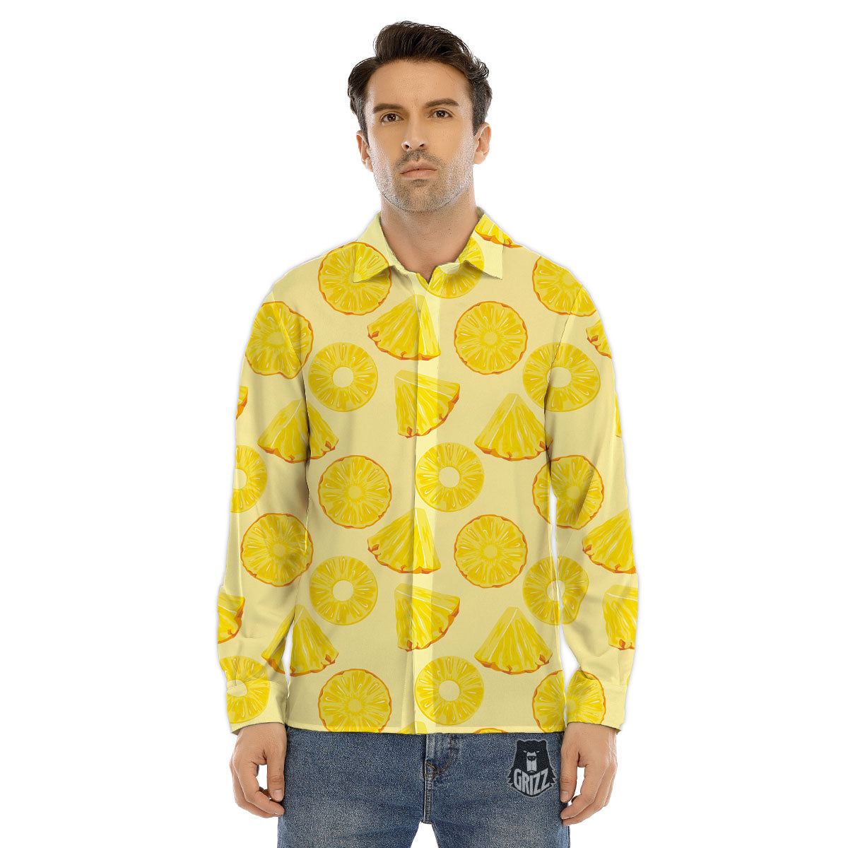 Slices Pineapple Print Pattern Men's Dress Shirts-grizzshop