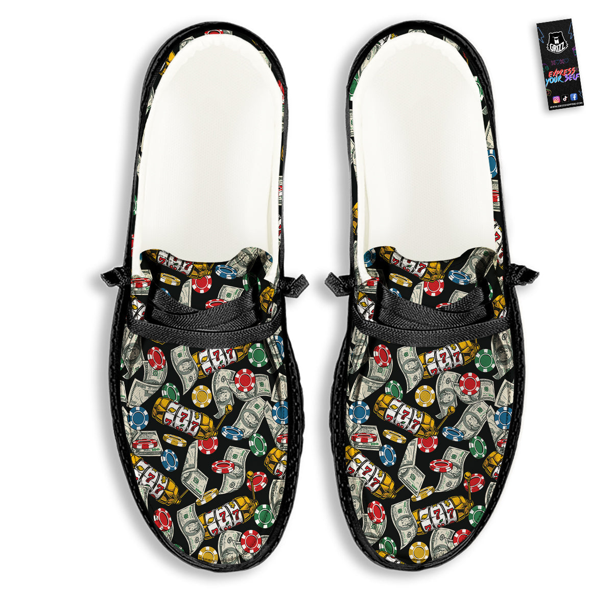 Slot Machines Casino Print Pattern Black Loafers-grizzshop