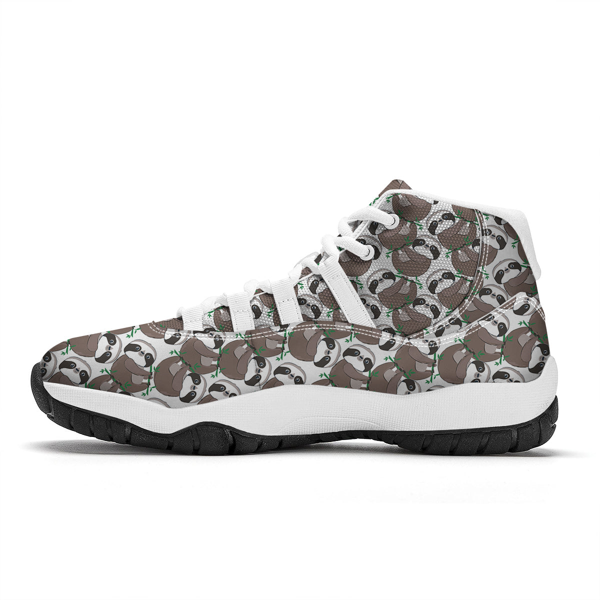 Sloth Bamboo Pattern Print White Bball Shoes-grizzshop