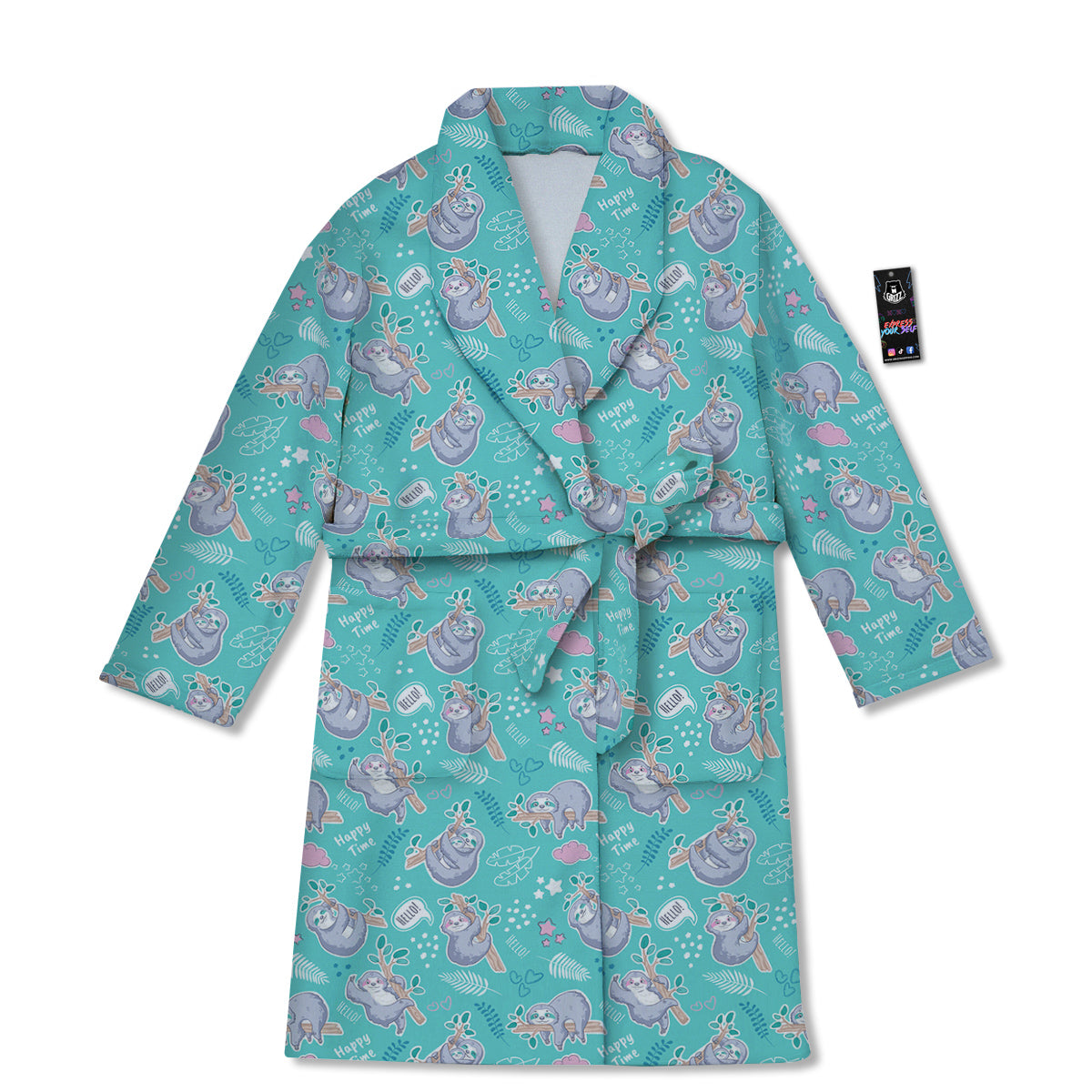 Sloth Cute Print Pattern Bathrobe-grizzshop