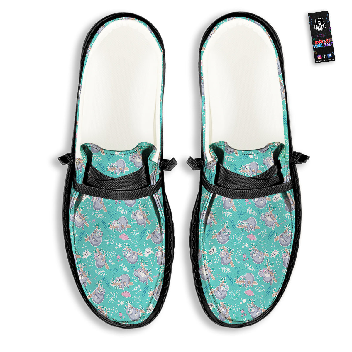 Sloth Cute Print Pattern Black Loafers-grizzshop