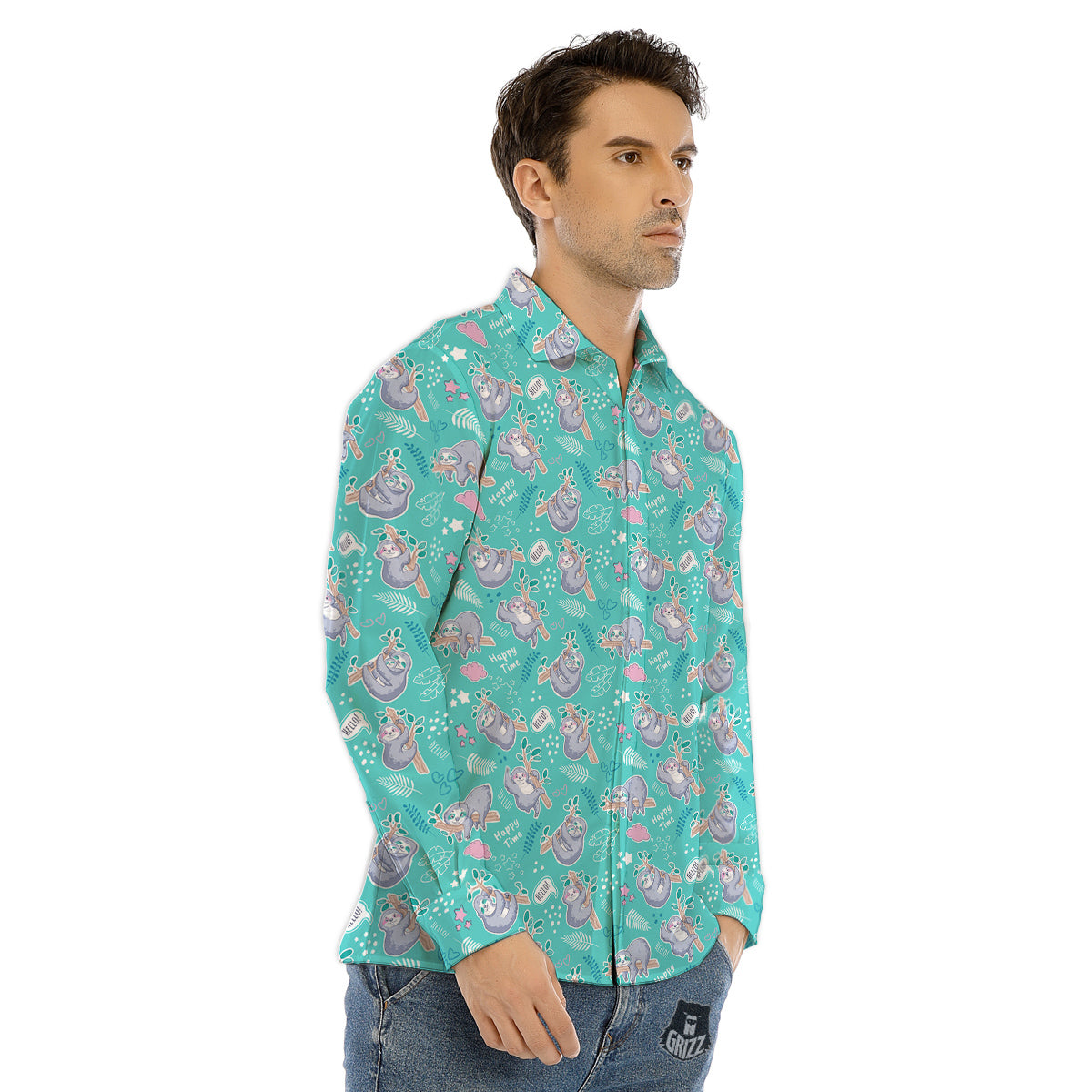Sloth Cute Print Pattern Men's Dress Shirts-grizzshop