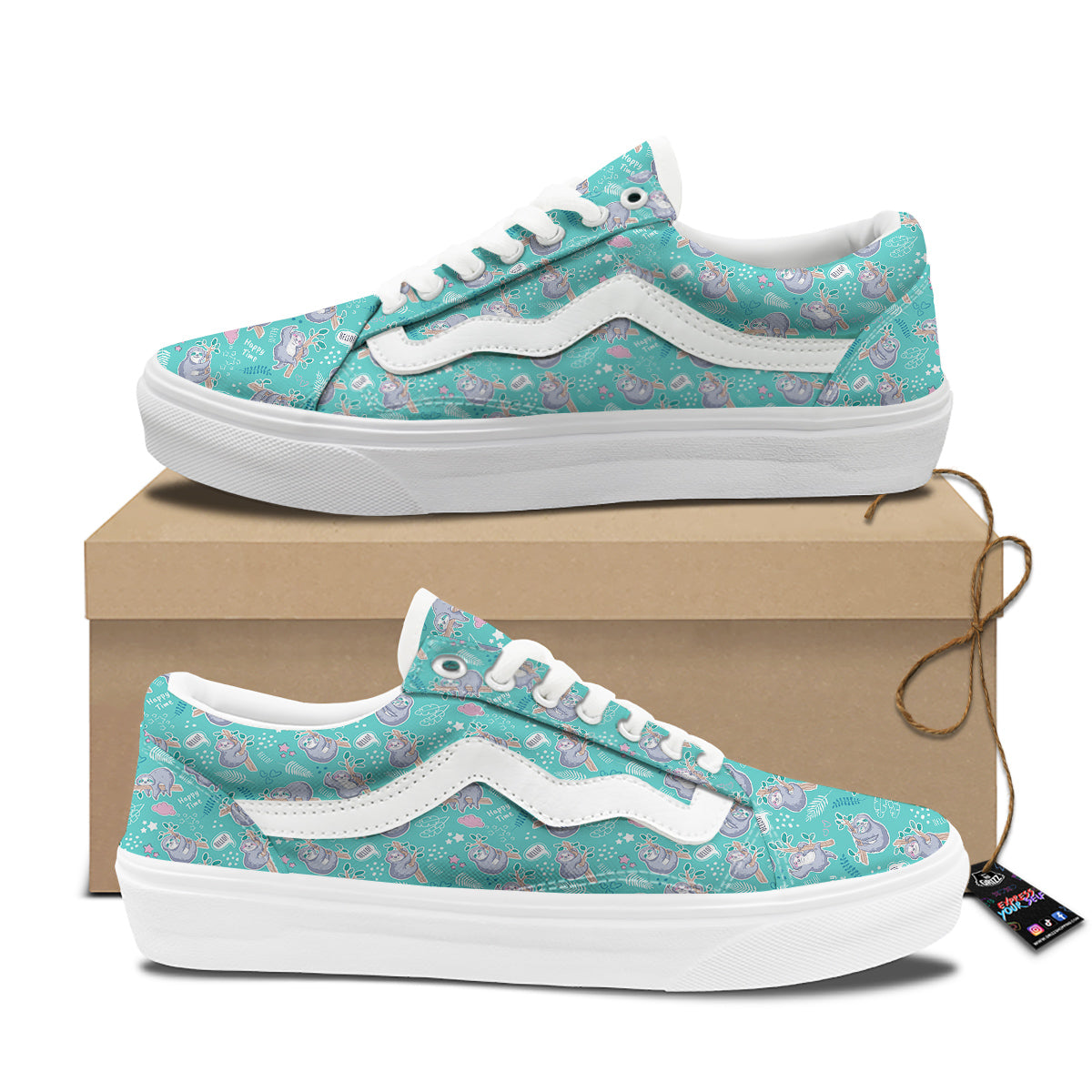 Sloth Cute Print Pattern Skate Shoes-grizzshop