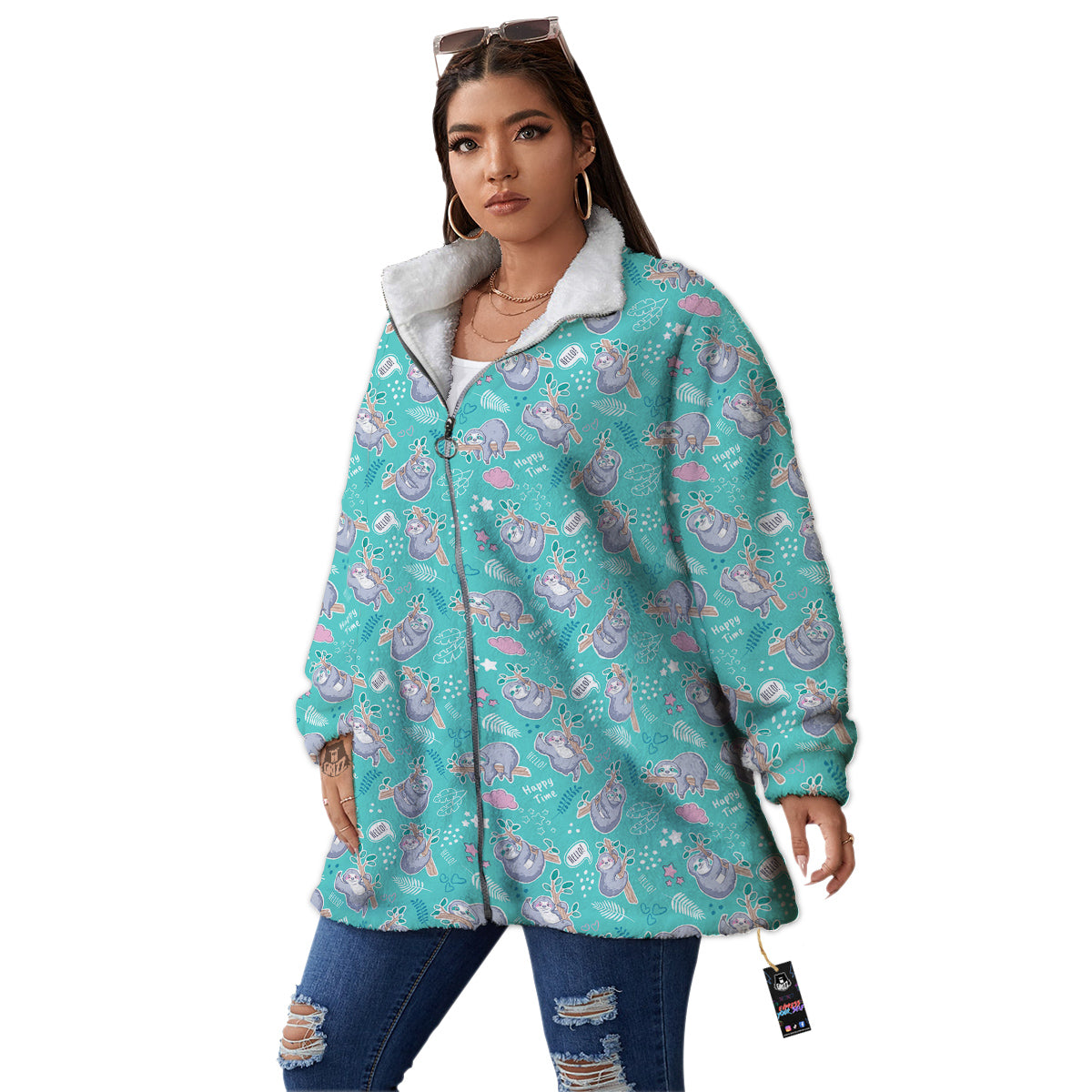 Sloth Cute Print Pattern Women's Sherpa Jacket-grizzshop