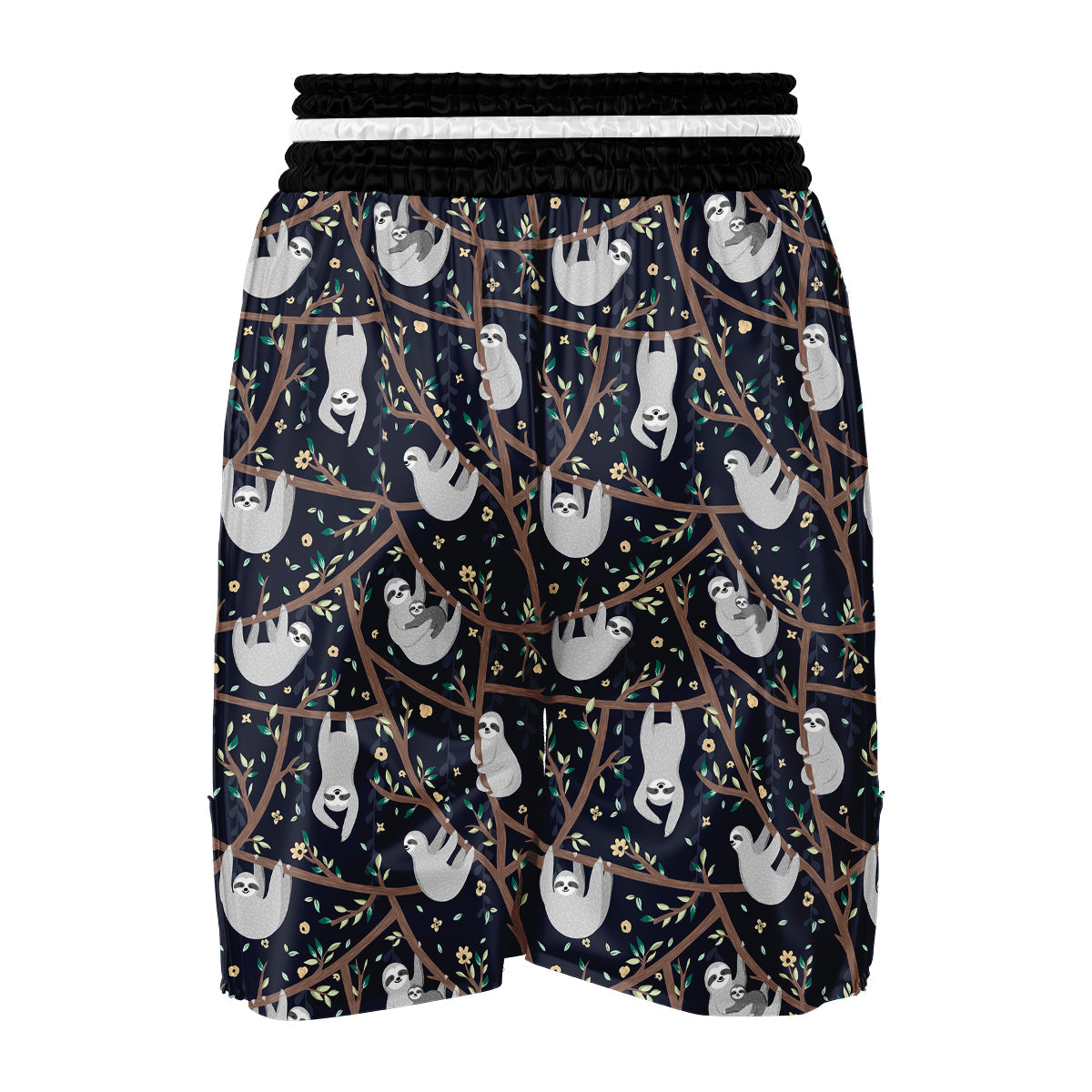 Sloth Floral Pattern Print Boxing Shorts-grizzshop