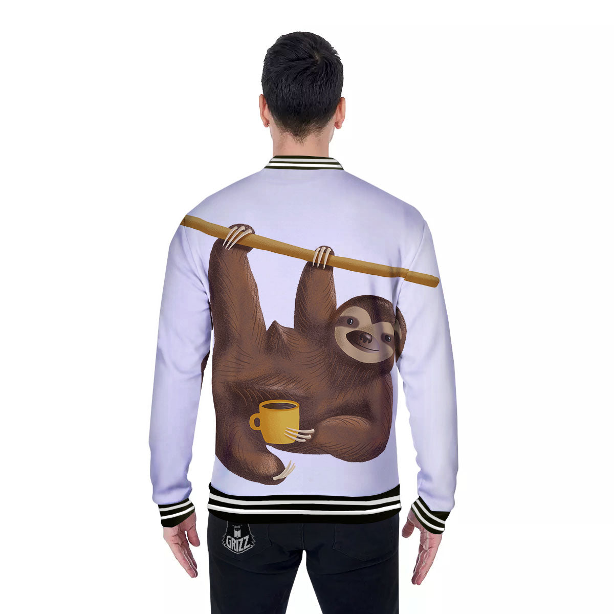Sloth Happy Print Baseball Jacket-grizzshop