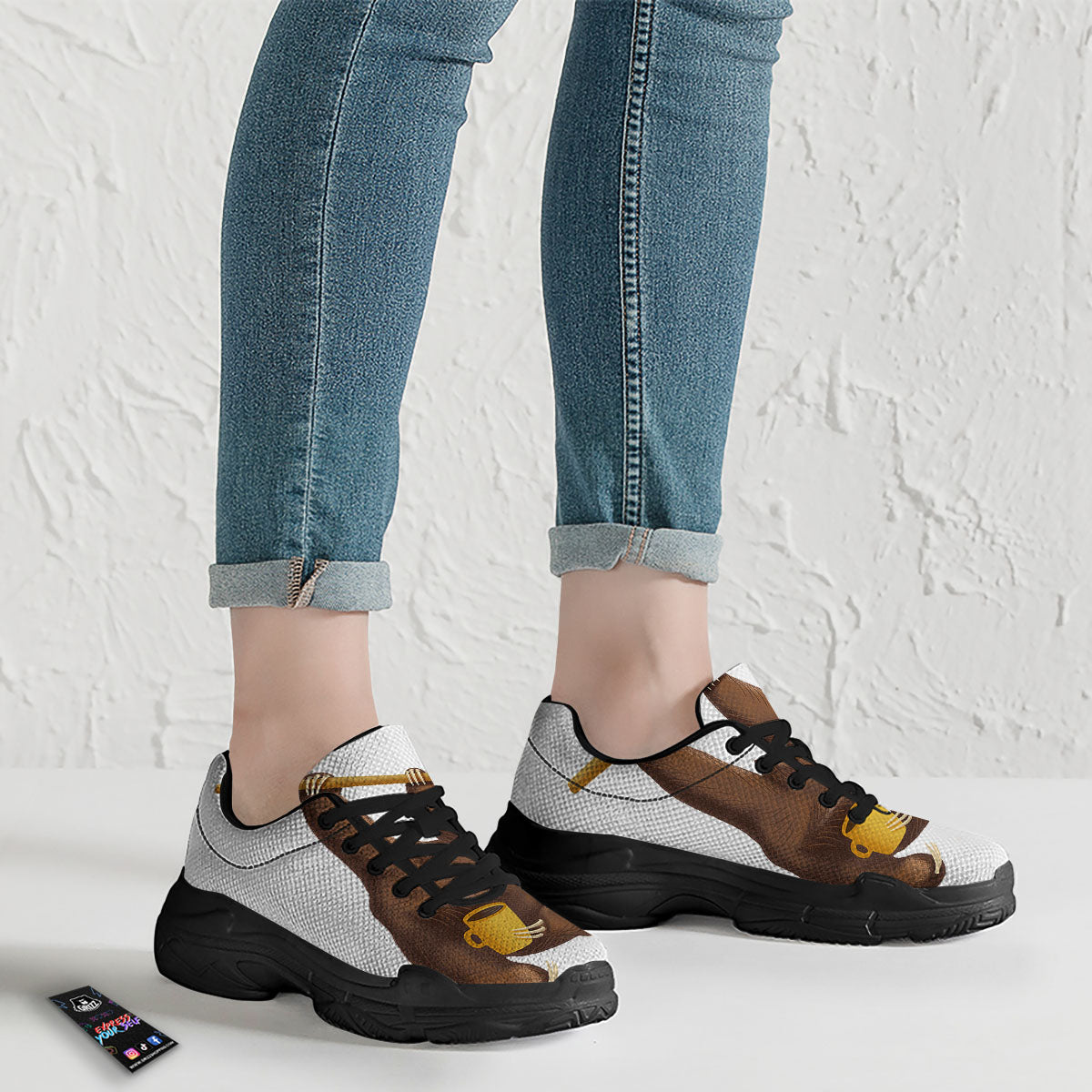 Sloth Happy Print Black Chunky Shoes-grizzshop