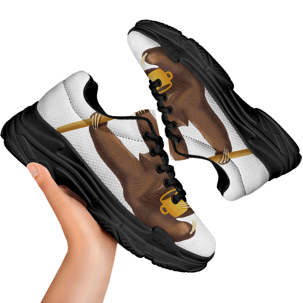 Sloth Happy Print Black Chunky Shoes-grizzshop