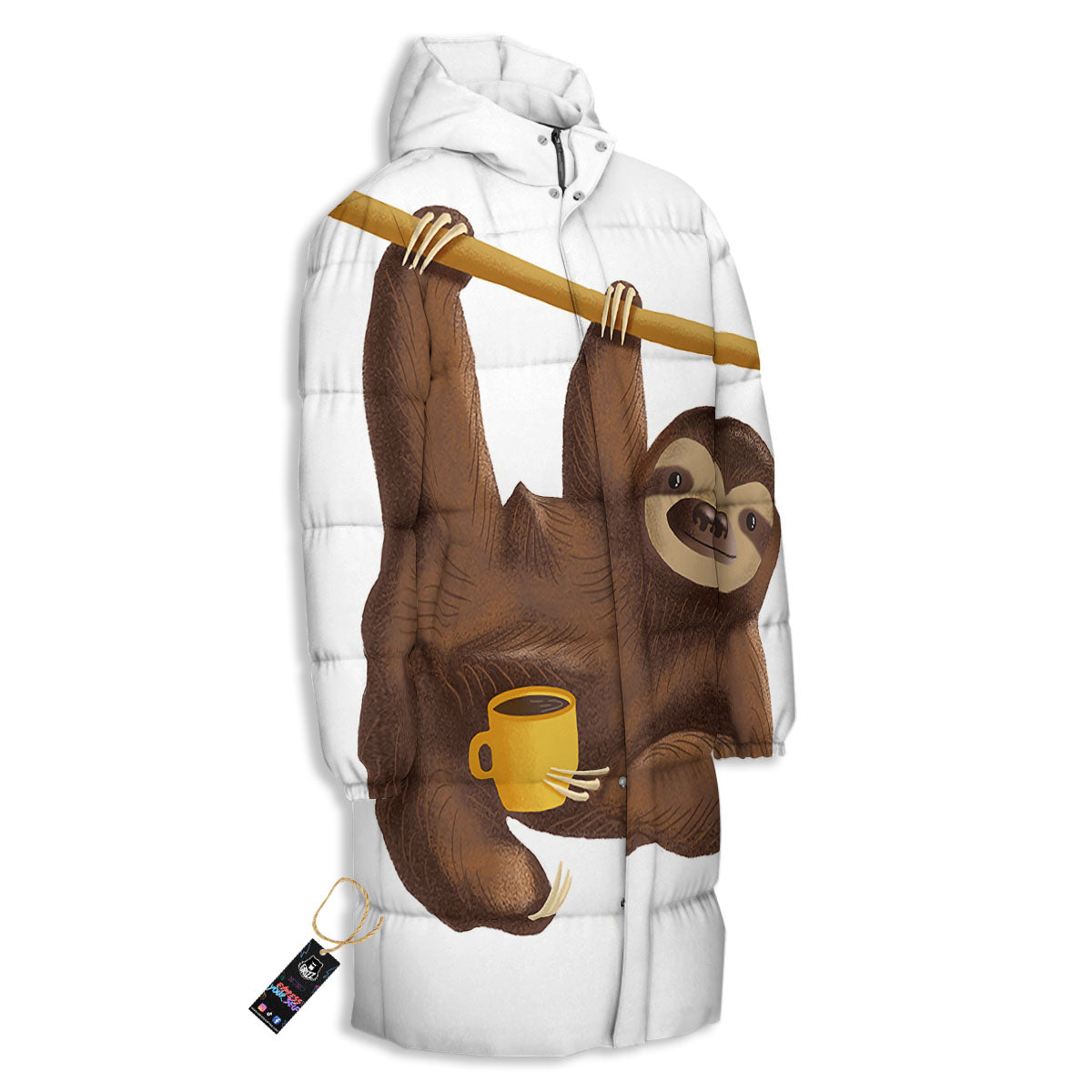 Sloth Happy Print Long Down Jacket-grizzshop