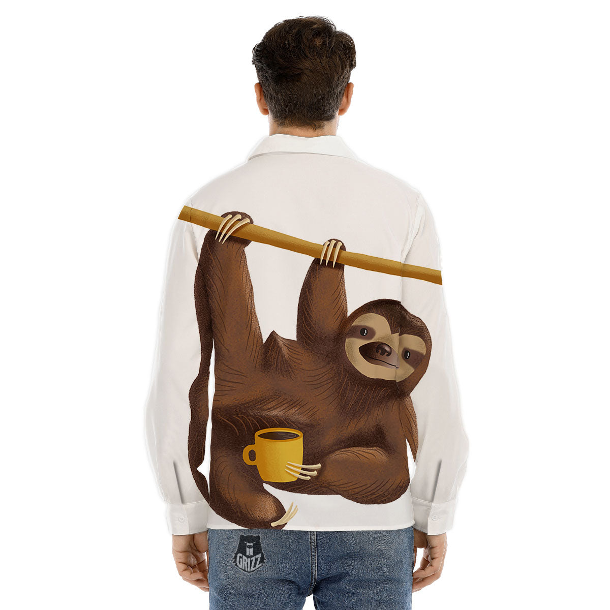 Sloth Happy Print Men's Dress Shirts-grizzshop
