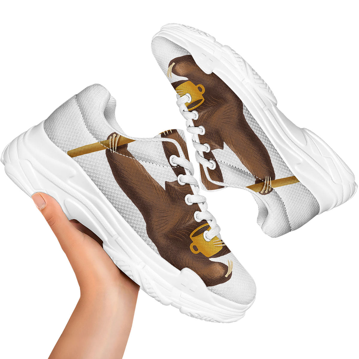 Sloth Happy Print White Chunky Shoes-grizzshop