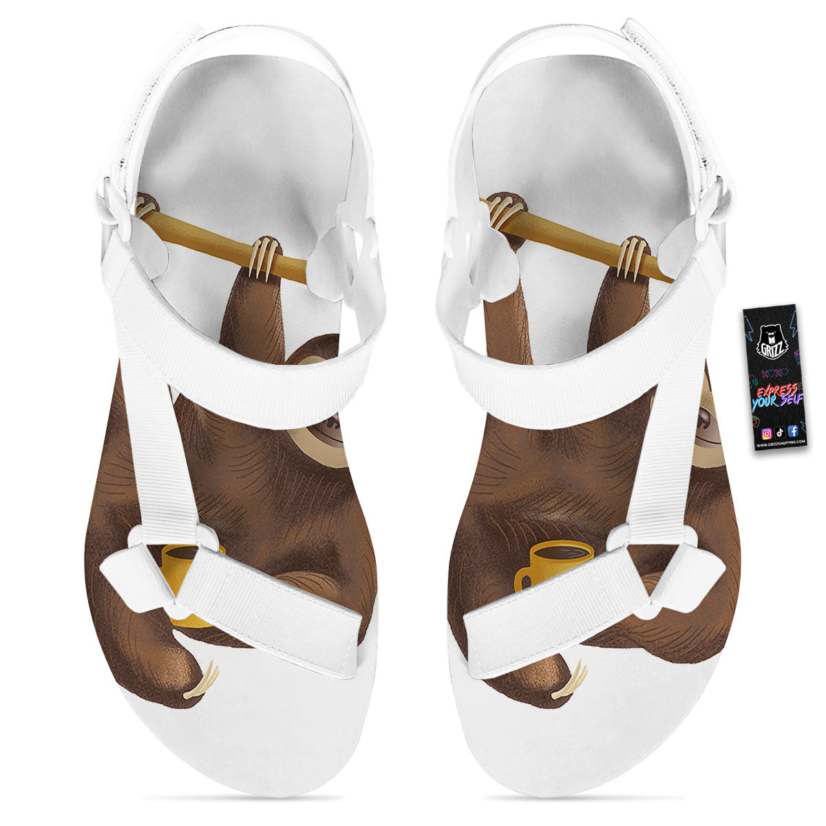 Sloth Happy Print White Open Toe Sandals-grizzshop