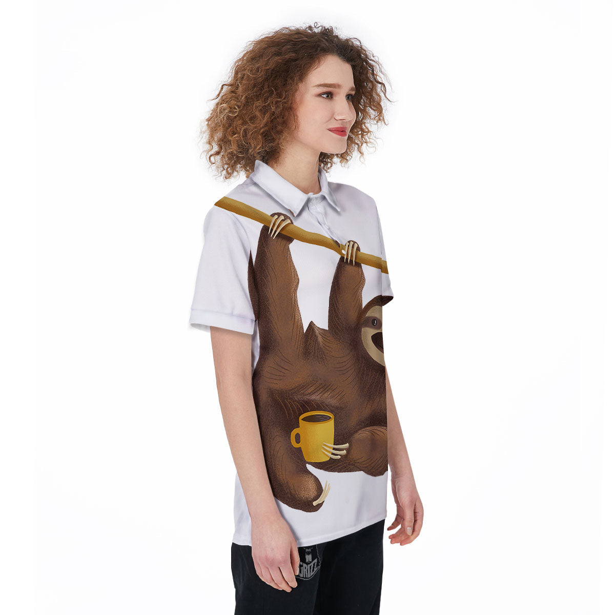 Sloth Happy Print Women's Golf Shirts-grizzshop