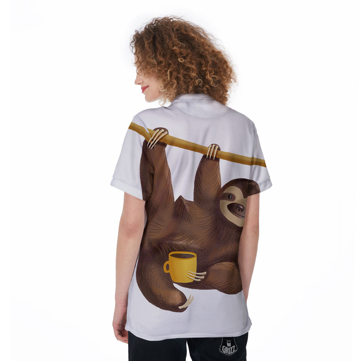 Sloth Happy Print Women's Golf Shirts-grizzshop