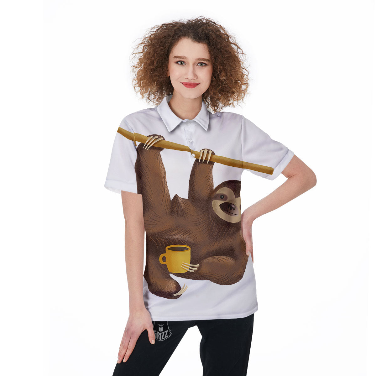 Sloth Happy Print Women's Golf Shirts-grizzshop