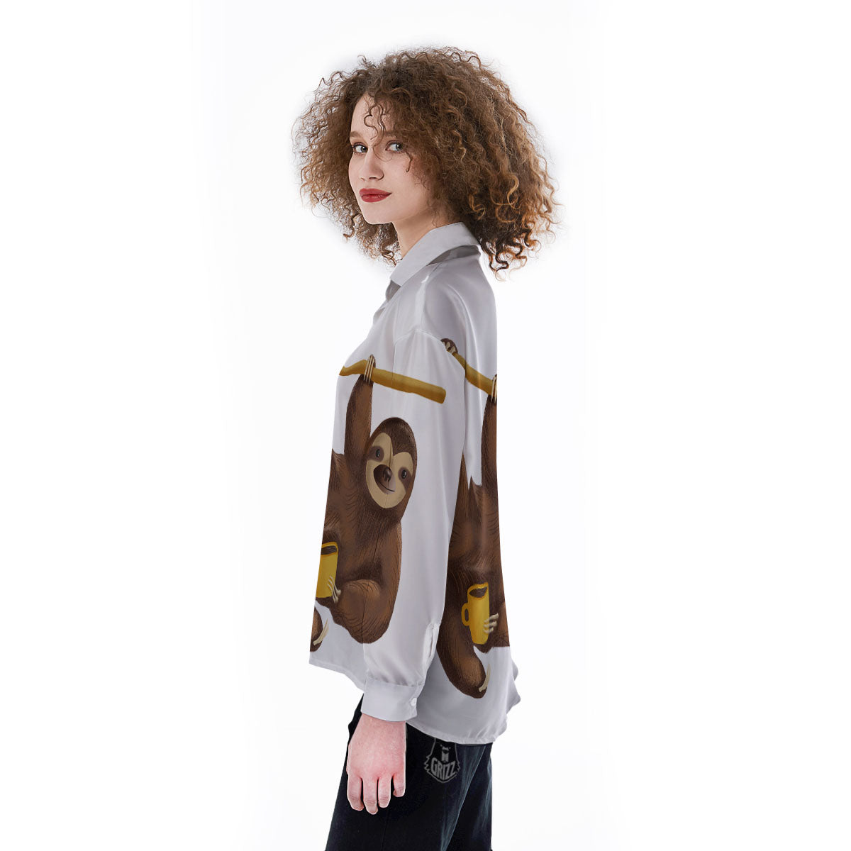 Sloth Happy Print Women's Long Sleeve Shirts-grizzshop