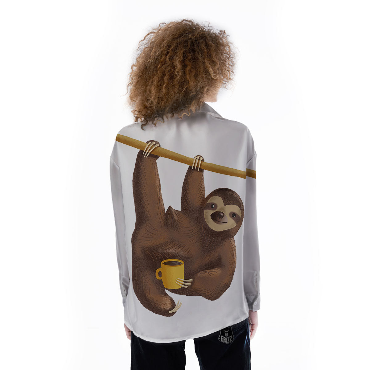 Sloth Happy Print Women's Long Sleeve Shirts-grizzshop