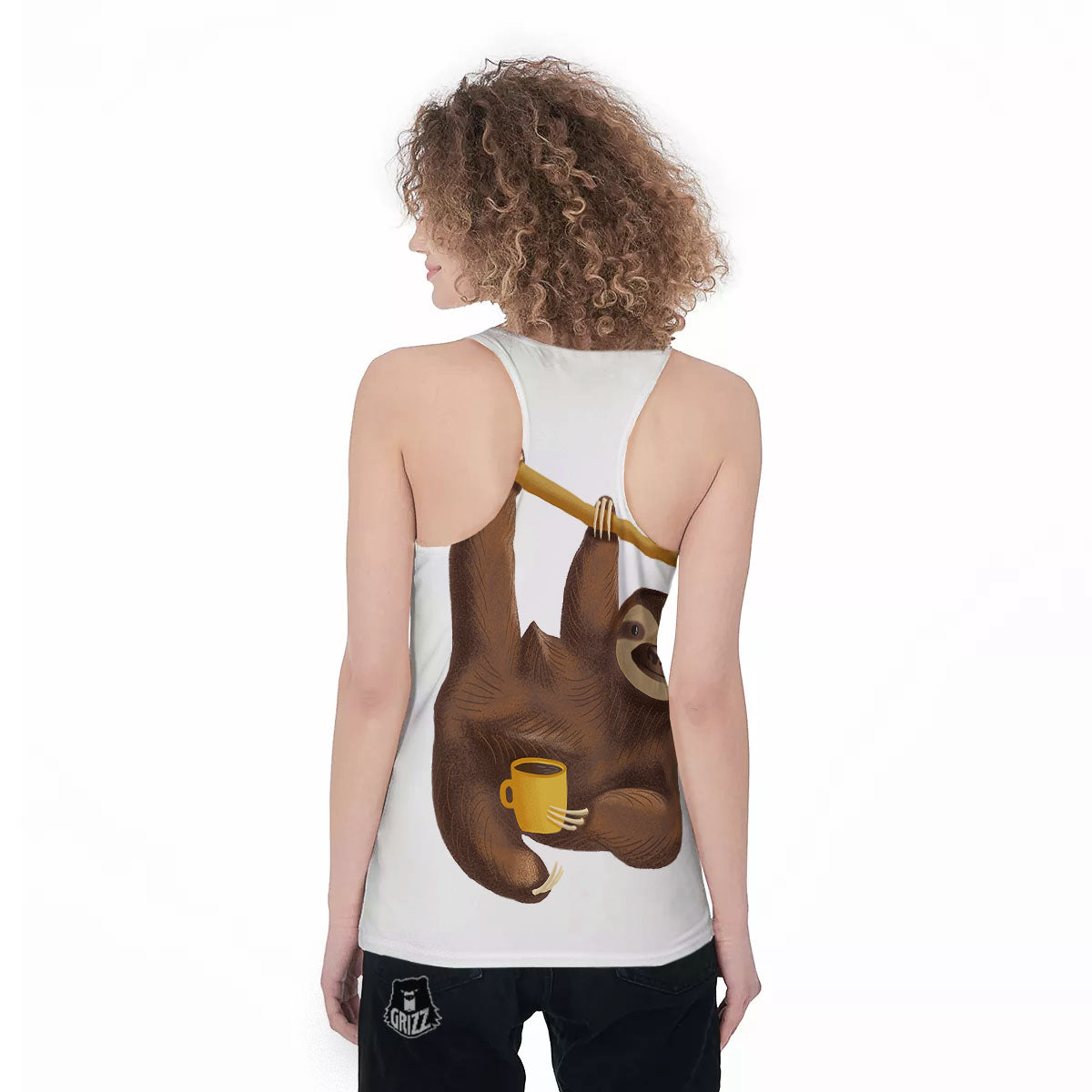 Sloth Happy Print Women's Racerback Tank Top-grizzshop