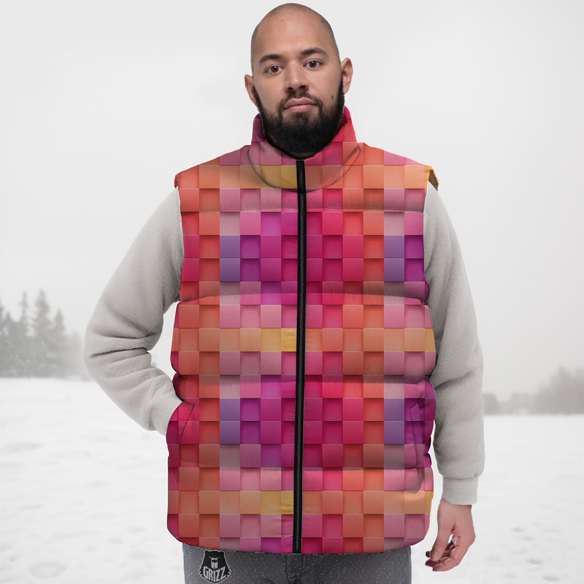 Sloth Pattern Print Down Vest-grizzshop