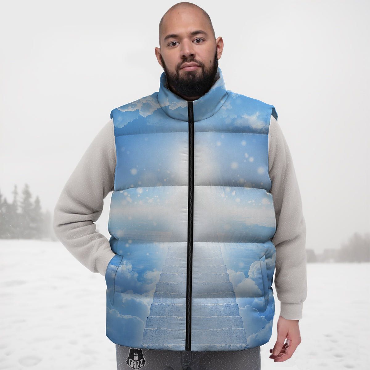 Sloth Print Pattern Down Vest-grizzshop