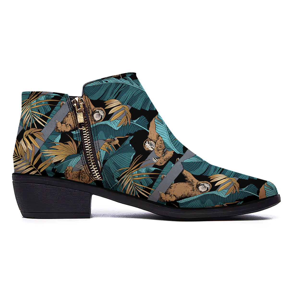 Sloth Tropical Print Pattern Ankle Boots-grizzshop