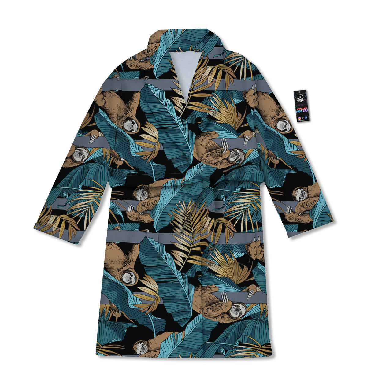 Sloth Tropical Print Pattern Bathrobe-grizzshop