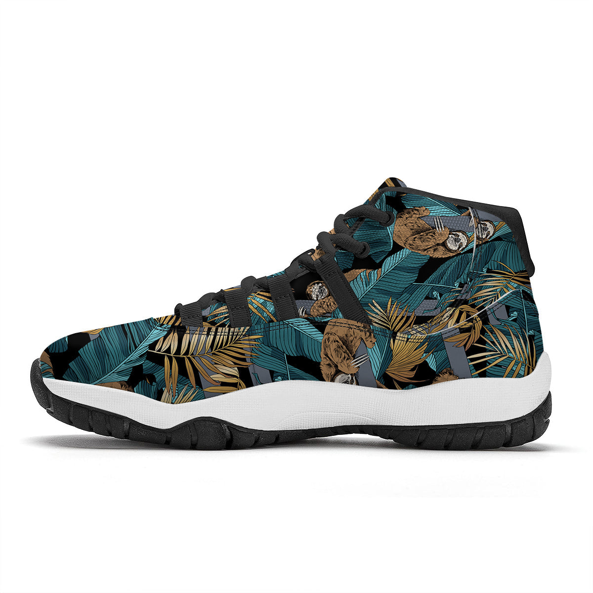 Sloth Tropical Print Pattern Black Bball Shoes-grizzshop