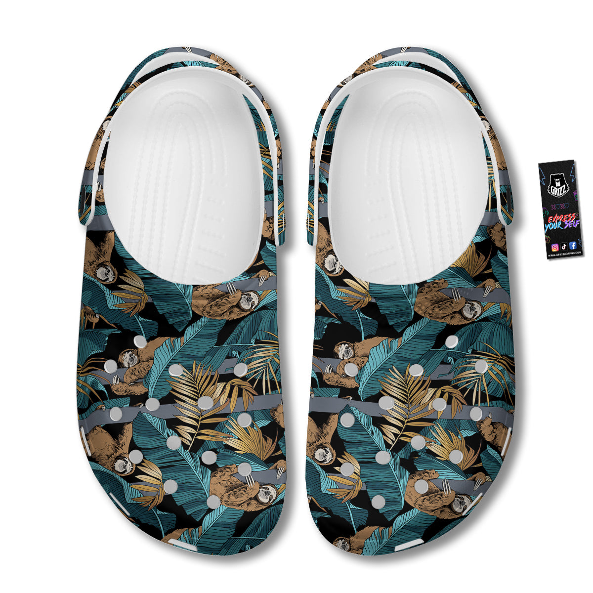 Sloth Tropical Print Pattern Clog-grizzshop