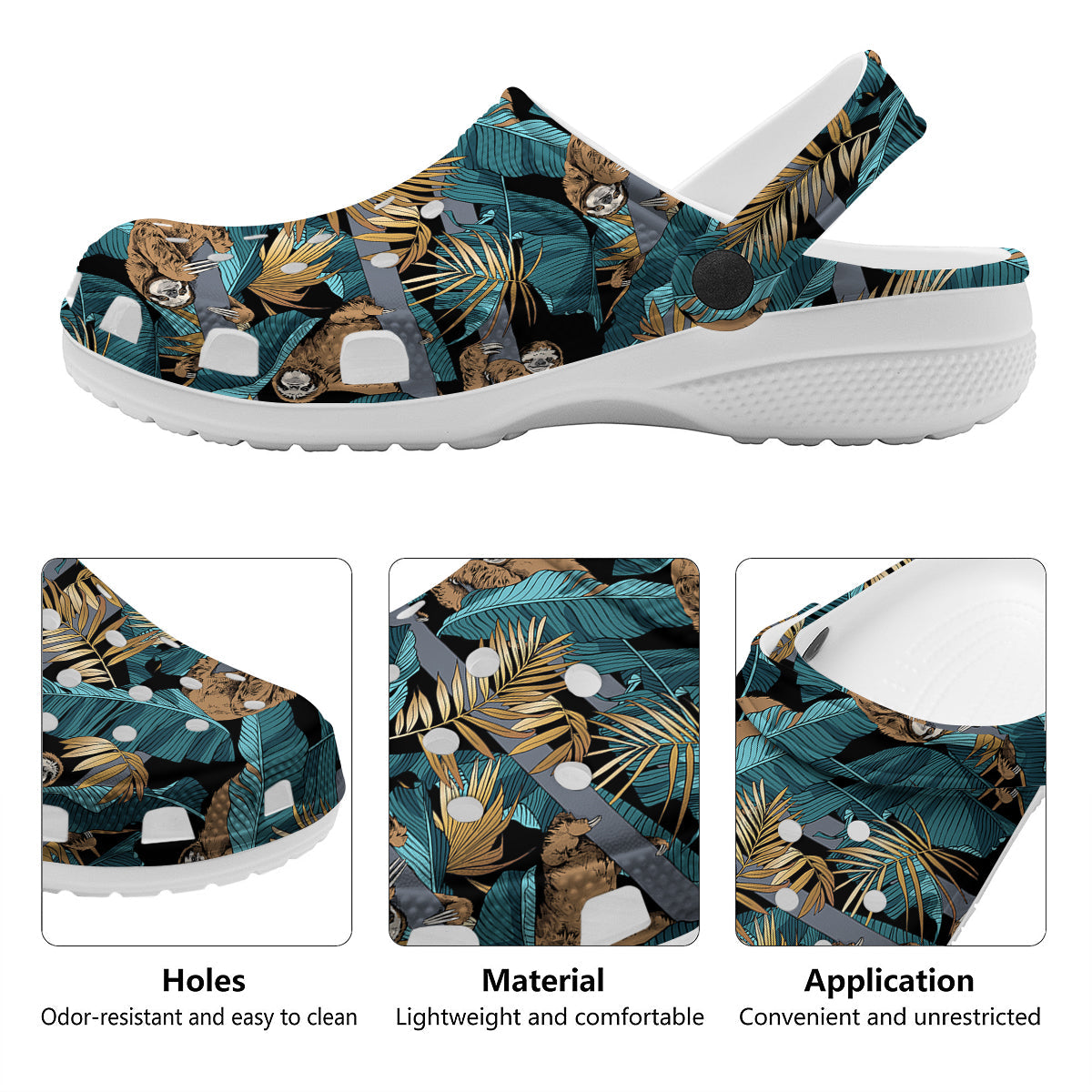 Sloth Tropical Print Pattern Clog-grizzshop