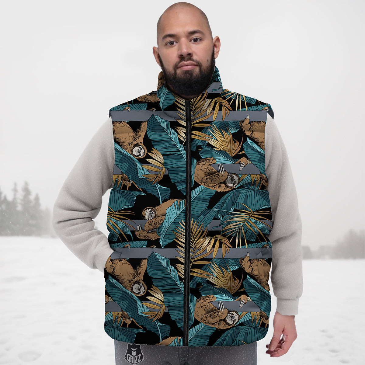 Sloth Tropical Print Pattern Down Vest
