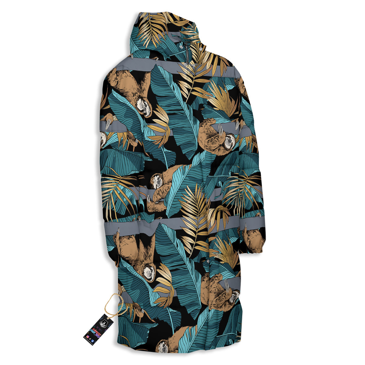 Sloth Tropical Print Pattern Long Down Jacket-grizzshop