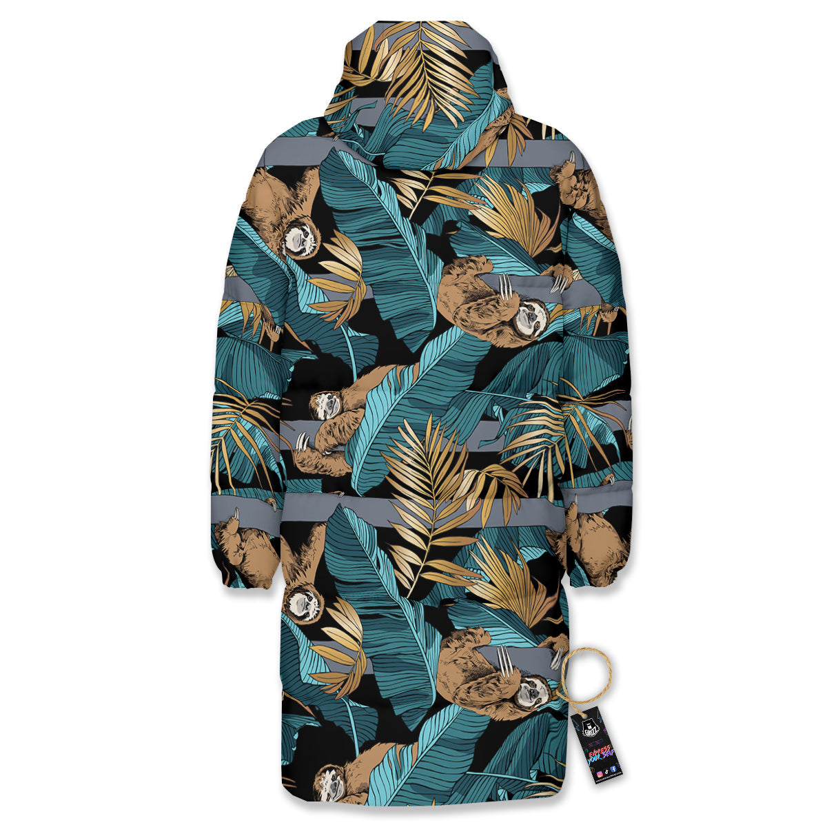Sloth Tropical Print Pattern Long Down Jacket-grizzshop