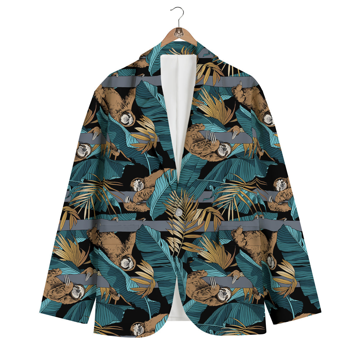 Sloth Tropical Print Pattern Men's Blazer-grizzshop